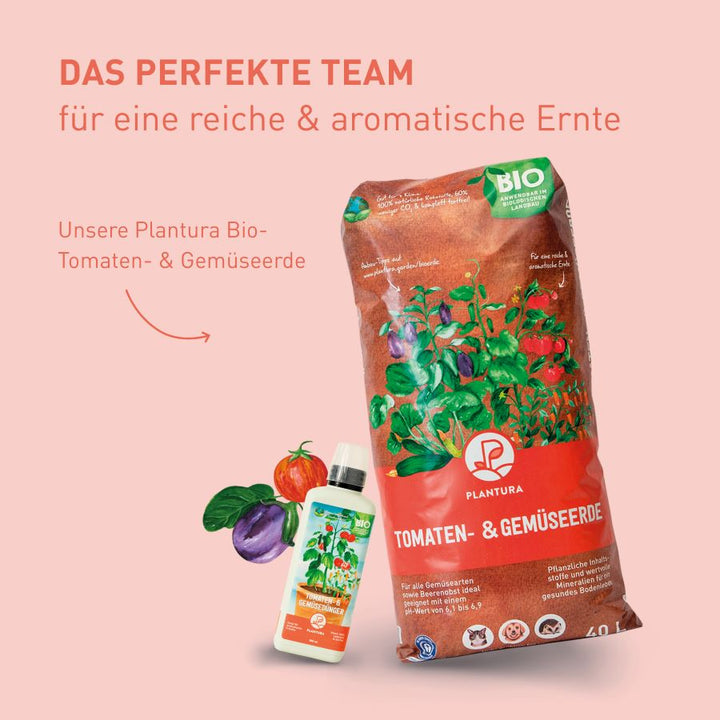 Plantura Bio-Tomatenflüssigdünger und Bio-Tomatenerde