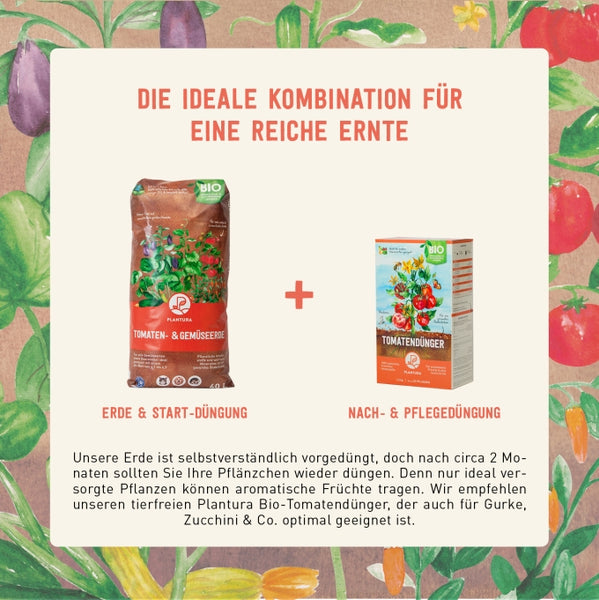 Bio-Tomatendünger und Bio-Tomatenerde von Plantura